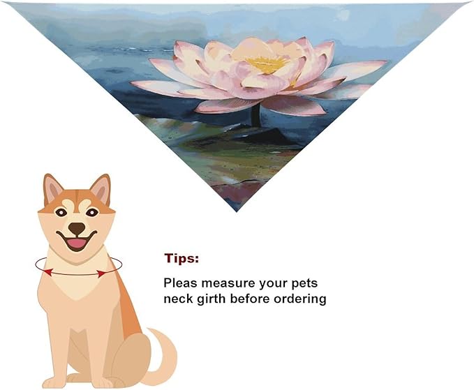 Dog Bandana Spring Pet Scarf Adjustable Triangle Lotus Flower Painting Printing Dog Bib Washable Polyester Puppy Bandana for Small Medium Large Dogs Cat Birthday Party Supplies