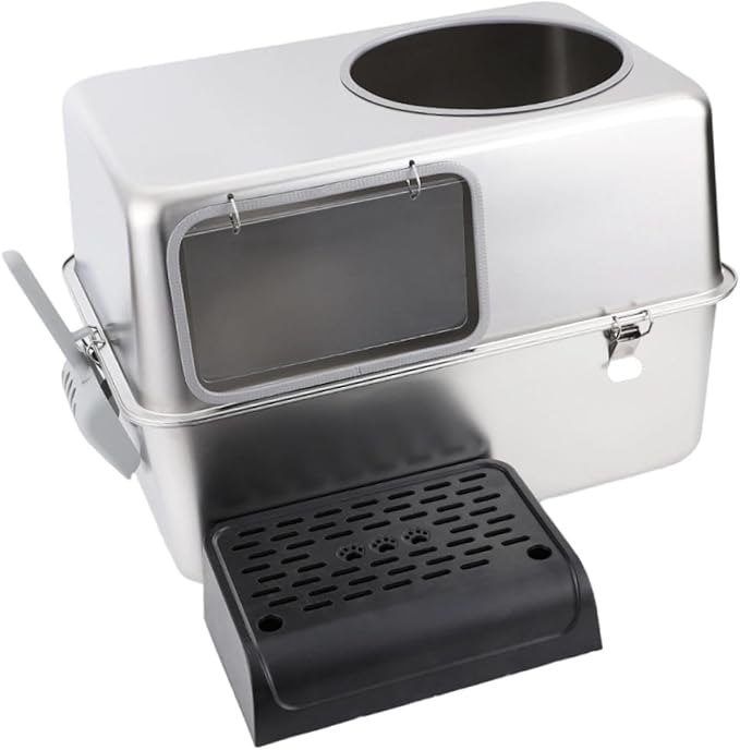 Hooded Cat Litter Box with Lid Large Capacity Anti Splashing Portable Kitty Litter Tray Enclosed Toilet- with Pedal