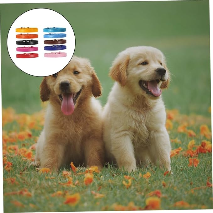 Garneck 10pcs Pu Dog Collars Decorative Pet Neck Chains with Adjustable Length 1.0 * 30cm for Puppy Identification and Festive Pet Supplies Random Color