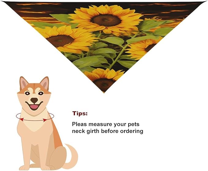 Dog Bandana Spring Pet Scarf Adjustable Triangle Sun Flower Printing Dog Bib Washable Polyester Puppy Bandana for Small Medium Large Dogs Cat Birthday Party Supplies