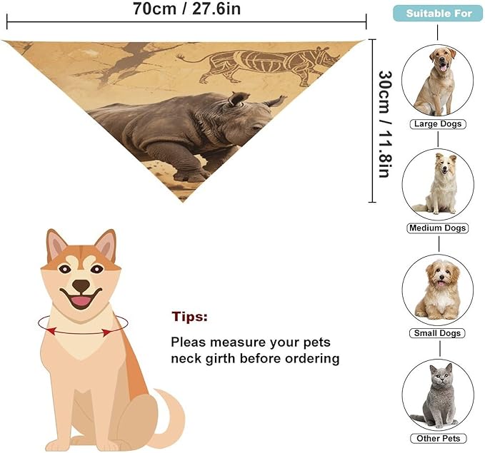 Dog Bandana Spring Pet Scarf Adjustable Triangle Rhino Printing Dog Bib Washable Polyester Puppy Bandana for Small Medium Large Dogs Cat Birthday Party Supplies
