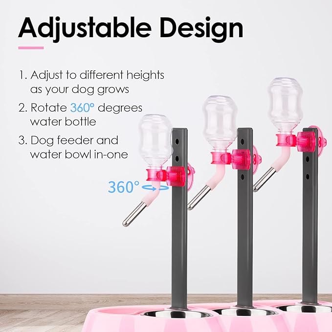 Super Design Dog Water Bottle Dispenser, Automatic Multifunctional Dog Crate Water Feeders Bowl Dispenser Portion Control Water Dispenser for Dogs & Cats, Mess Free, No More Dripping Beard Light Pink