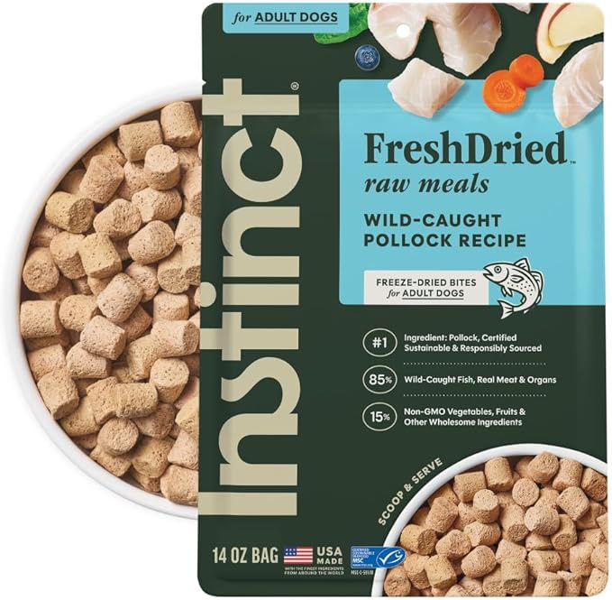 Instinct FreshDried Bites, Natural Freeze-Dried Dog Food, Grain Free - Wild-Caught Pollock, 14 oz. Bag