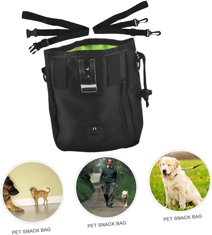 Kichvoe Dog Treat Pouch Portable Training Treat Holder with Waist Belt Black 13x6x18cm Outdoor Snack Bag for Pet Dog Supplies