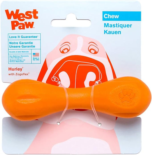 West Paw Zogoflex Hurley Dog Bone Chew Toy – Floatable Pet Toys for Aggressive Chewers, Catch, Fetch – Bright-Colored Bones for Dogs – Recyclable, Dishwasher-Safe, Non-Toxic, X-Small, Tangerine