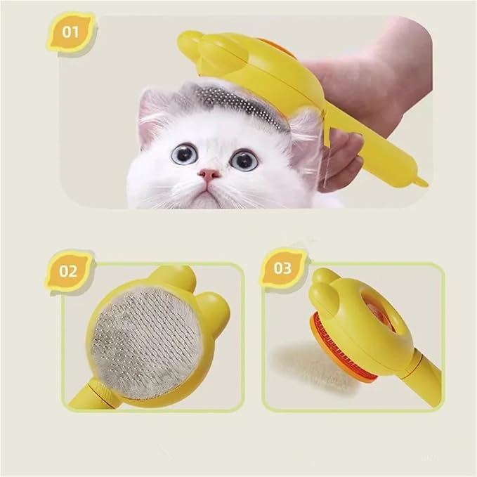 Cat Grooming Comb Set - Self-Cleaning Rabbit Ear Pet Hair Remover Brush for Cats & Small Animals(Blue)