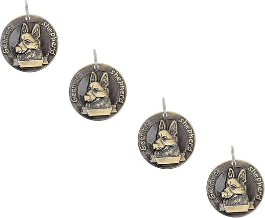 BESTonZON 4pcs Vintage Alloy Dog Id Tags German Shepherd Collar Pendants Anti-Lost Identity Pet Name Tags for Dog Supplies