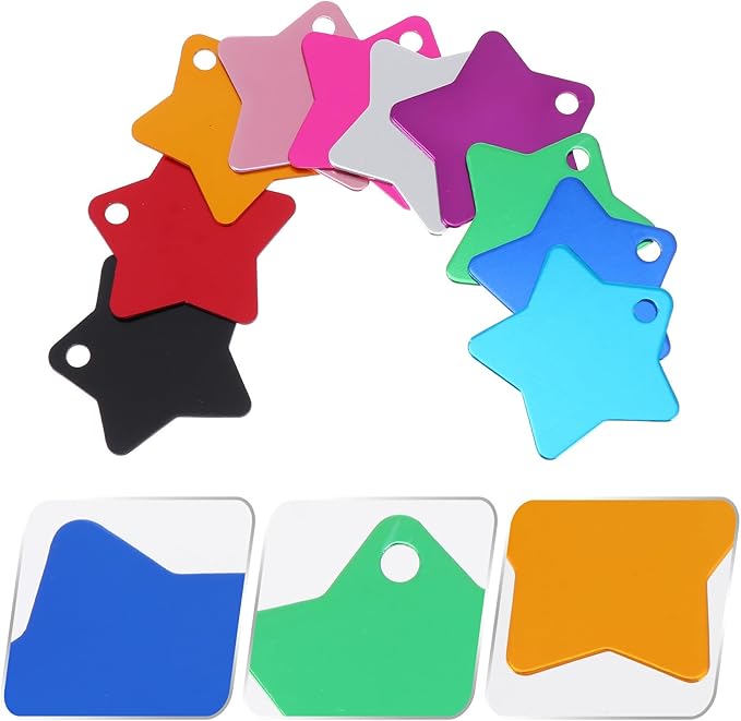 10pcs Star-Shaped Metal Pet Id Tags Address Tags Hanging Collar Charms for Dogs and Cats Multi-Color Pet Supplies Prevent Loss Random Color