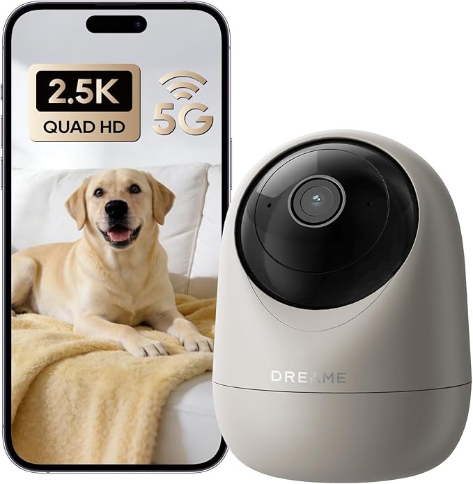 DREAME 2.5K 4MP Pet Dog Camera, Indoor Security Camera Wireless, Dual-Band 5G/2.4G Wi-Fi, Auto-Tracking, 360° Pan-Tilt, Cloud & Local Storage, Physical Privacy Mode, Work with Alexa & Google, Grey