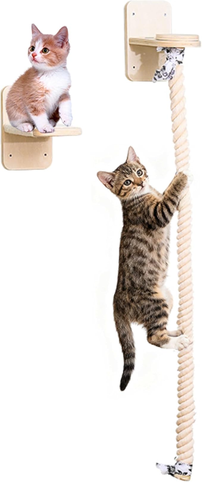 Wall Mounted Cat Climbing Rope with Platforms - 2 * 59.1 Inch Vertical Cat Tower and Scratching Post, Space Saving Cat Wall Furniture for Indoor Cats to Climb, Play and Perch,Cat Tree