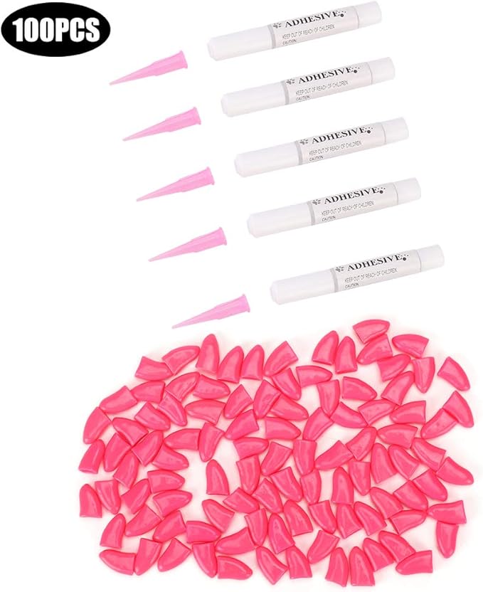 Zerodis Dog Daily Supplies Soft PVC Claw Protectors for Furniture Scratch Prevention with Adhesive Glue Applicator for Small Medium Large Dogs 100Pcs Dog Nail Caps Pet Nail Grooming (L)