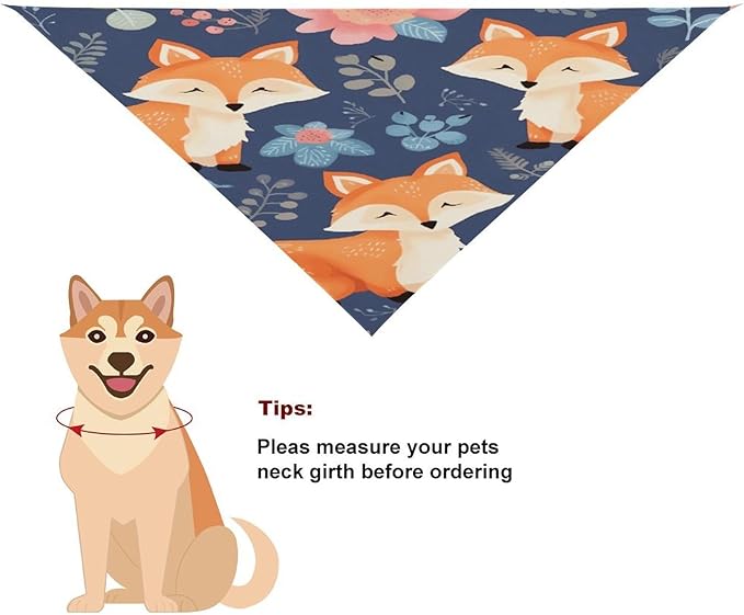 Dog Bandana Spring Pet Scarf Adjustable Triangle Cute Animal Fox Flower Printing Dog Bib Washable Polyester Puppy Bandana for Small Medium Large Dogs Cat Birthday Party Supplies