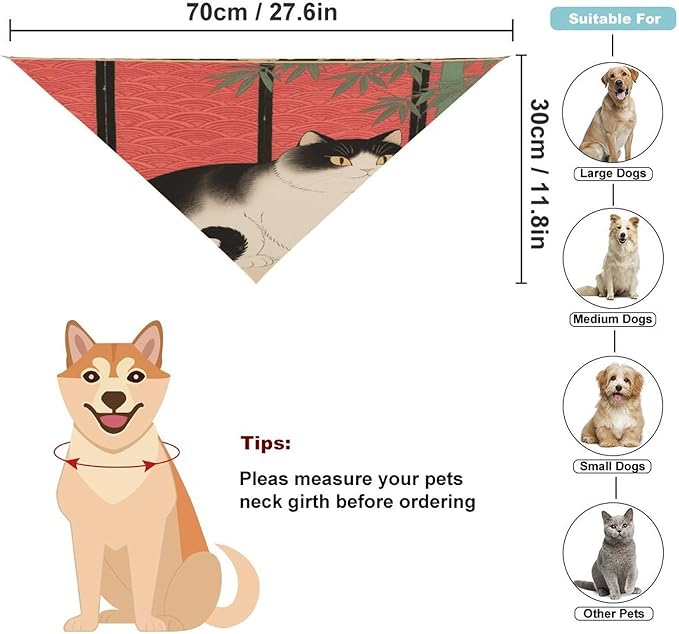 Dog Bandana Spring Pet Scarf Adjustable Triangle Cute Cat Printing Dog Bib Washable Polyester Puppy Bandana for Small Medium Large Dogs Cat Birthday Party Supplies