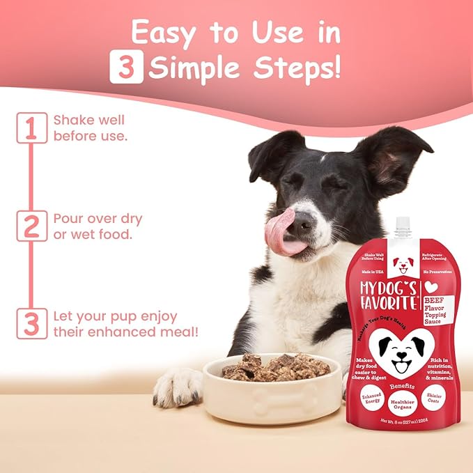 My Dog's Favorite Organic Dog Food Topper - Beef Omega-3 Probiotics & Turmeric for Digestion & Immunity Support - High-Protein Meal Enhancer for Picky Eaters - Healthy Wet Food Topping (8oz)