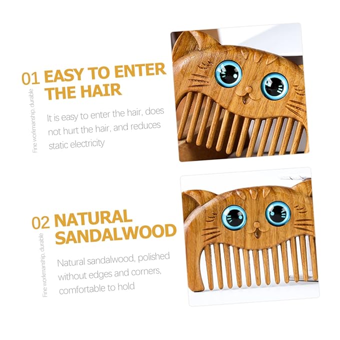 2pcs Wooden Massage Comb Cat Hair Grooming Supplies Sandalwood Combs for Curly Hair