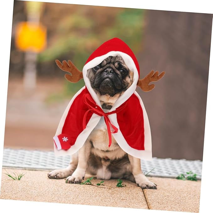 Happyyami Christmas Pet Cloak with Hooded Fleece Lining XL Dog Costume Warm Holiday Dog Clothes for Cold Weather Pet Supplies