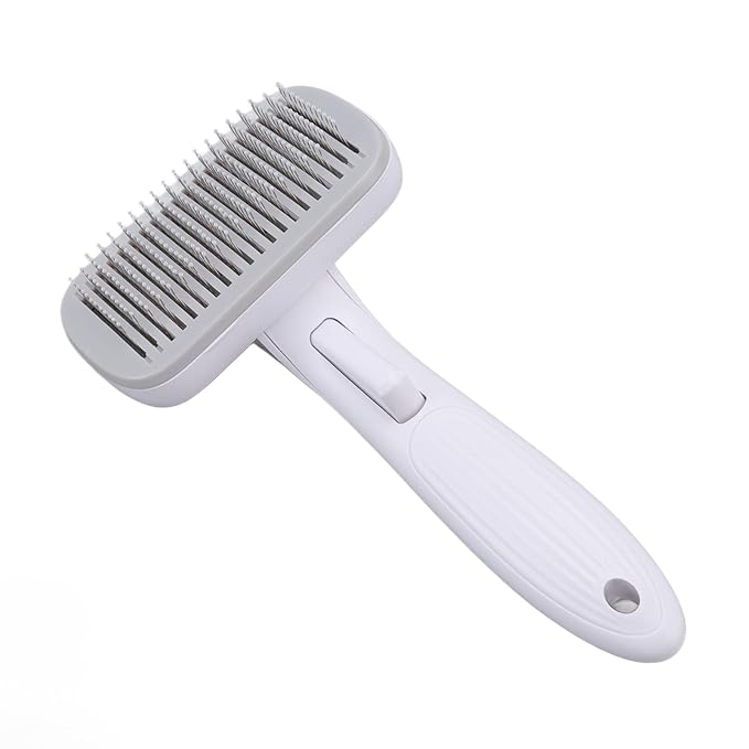 Cat Brush For Shedding, De Shedding Brush Dog Hair Dogs Cats Grooming Tool Self Cleaning Slicker Hair For Rabbit Massage Removes Loose Undercoat (Steel Wire Rubber Head Gray)