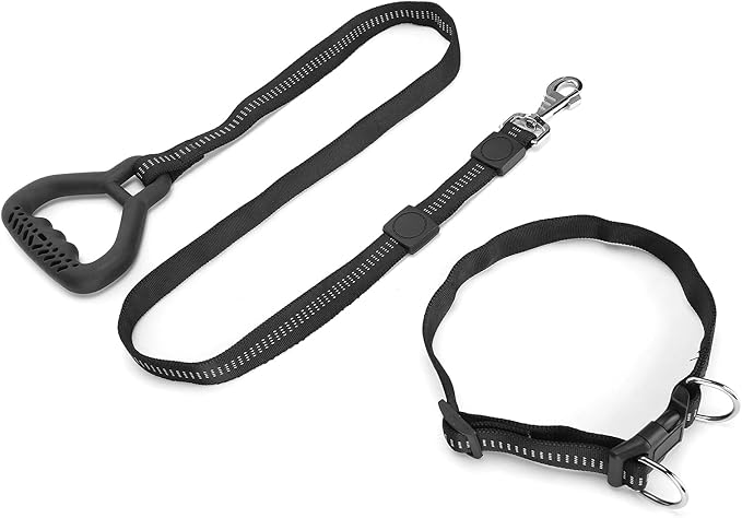 Heavy Duty Dog Leash Collar Set, Adjustable Nylon Leash with Soft PP Handle, Durable Rope Leash Collar for Small Medium Large Dogs, Pet Supply with Elastic Shock (Black)