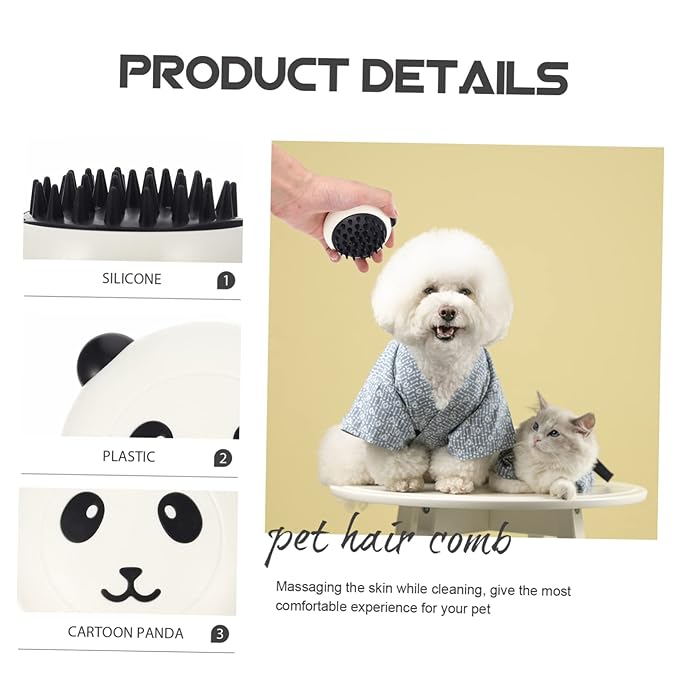 Angoily 2pcs Pet Bath Brushes Wear-resistant Dog Grooming Combs with Panda Design for Shedding and Massage for Dogs and Cats