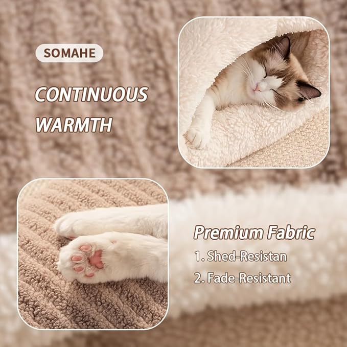 Cat Sleeping Bag for Indoor Cats, Self Warming Cat Bed Cave Fits up to 15 lbs Pets, Pet Sleeping Bed with Plush Portable Snuggle Sack/Hideway 17''×21''White