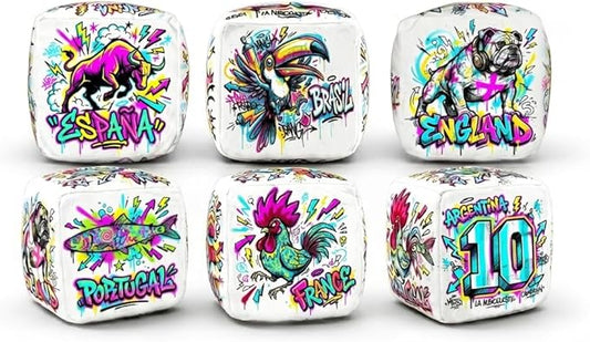 Street-art Soccer Toss Dice Dog Toy, Interactive Plush Cube with Squeaker Crinkle paper, Irregular Bounce Interactive Indoor Toy, 6-Sided Squeaky Prediction Dice,Match Day Companion Pet Supply