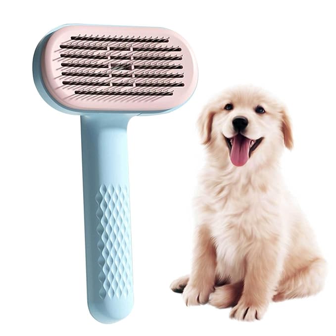 Self Cleaning Slicker Brush | Grooming Tool for Cats Dogs - Push Button Hair Remover, Detangling Undercoat Comb, Skin Massage Pins Reduce Shedding | for Veterinarians Owners Salon Use