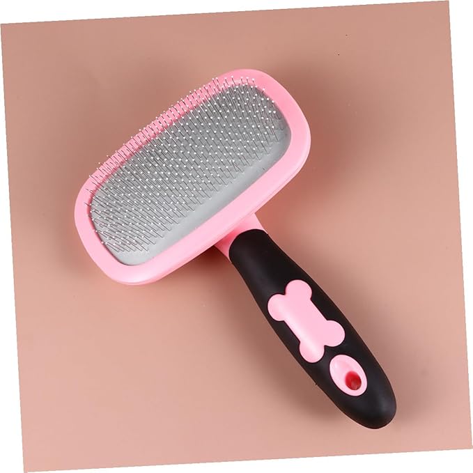 FRCOLOR Rotatable Pet Grooming Comb with Soothing Massage Bristles for Dogs and Cats Large Pink Cleaning Tool with Ergonomic Grip Removes Tangles Loose Hair Dander and Knots