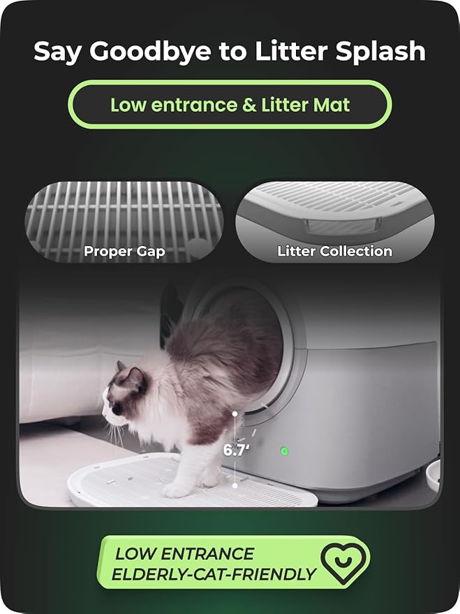HHOLOVE L2 Self Cleaning Cat Litter Box Safe Anti-Pinch,with Deodorizer and Liner,Automatic Hands-Free Smart Robot Self Cleaning Litter Box - Large 60L Capacity, for Multiple Cats