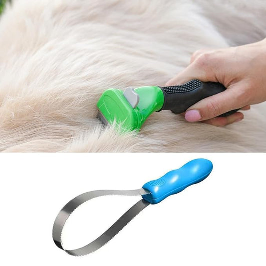 Pet Shedding Blade Hair Remover Tool with Handle for Dogs Cats Horses Animal Grooming Comb Stainless Steel Double Sided Design 12.40 Inch- Single Loop