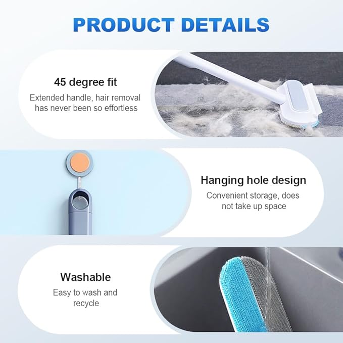 4 in 1 Pet Hair Removal Tool, Multifunctional Pet Hair Remover, Long Handle Cat and Dog Hair Removal, Washable Cat Hair Remover Brush for Car, Couch, Carpet, Clothes, Window and Laundry (1 Pcs)