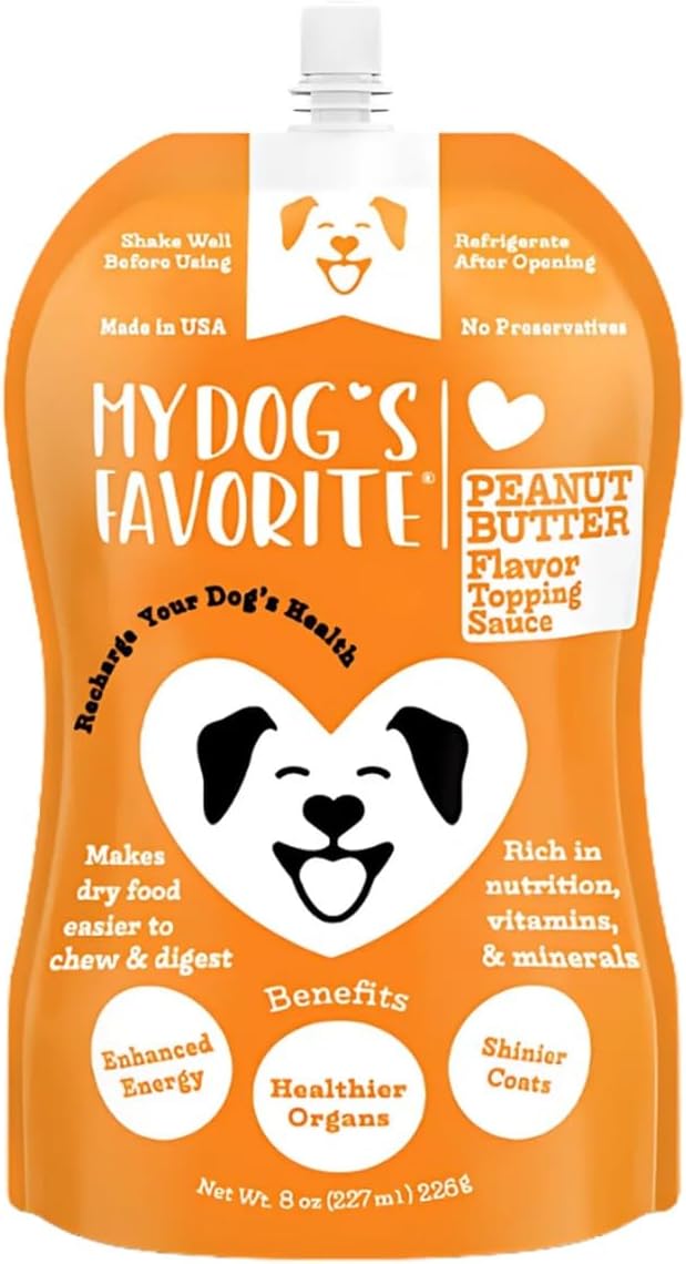 My Dog's Favorite Organic Dog Food Topper - Peanut Butter Food Topper Nutrient-Rich Meal Enhancer Omega-3 Vitamin E - Healthy Dog Wet Food for Skin Digestion - Ideal for Picky Eaters & Dry Food (8oz)