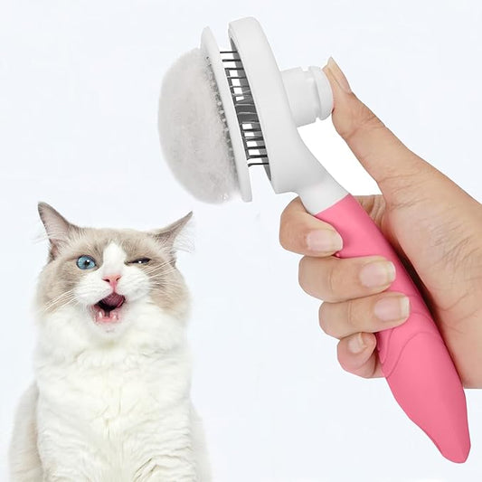Self Cleaning Slicker Brush - Cat Brush Skin-Friendly Deshedding Grooming Massaging Tool for Long & Short Haired Pets, Cat Hair Brushes Easy Removes Undercoat for Dogs Cats Rabbits (Pink)
