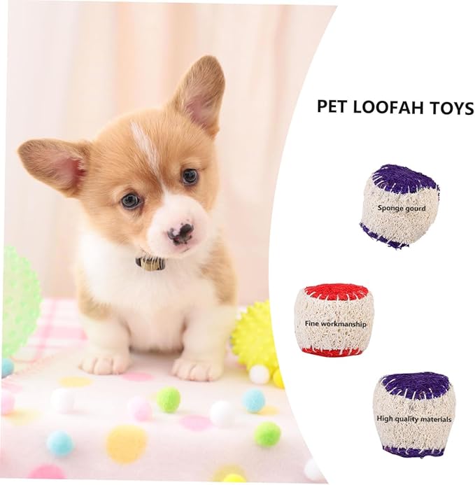 2pcs Dog Chew Natural Loofah Tennis Balls Sturdy Pet Chewing Training for Puppies Interactive Play Ball for Dog Training Supplies Random Color