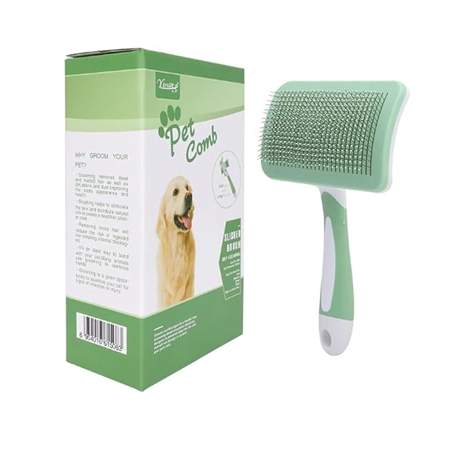 Dog Brush, Self Cleaning Shedding Brush - Skin Friendly Grooming Tool for Dogs, Cats, and Puppies, Deshedding and Hair Removal for Long and Short Haired Pets, Green