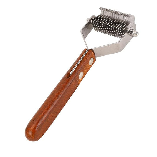 Focket Cat Grooming Brush, Stainless Steel Double Sided Pet Grooming Rake Ergonomic Anti Slip Wood Handle Pet Hair Removal Tool for Cats and Dogs (Small Size (21x17cm / 8.3x6.7in))