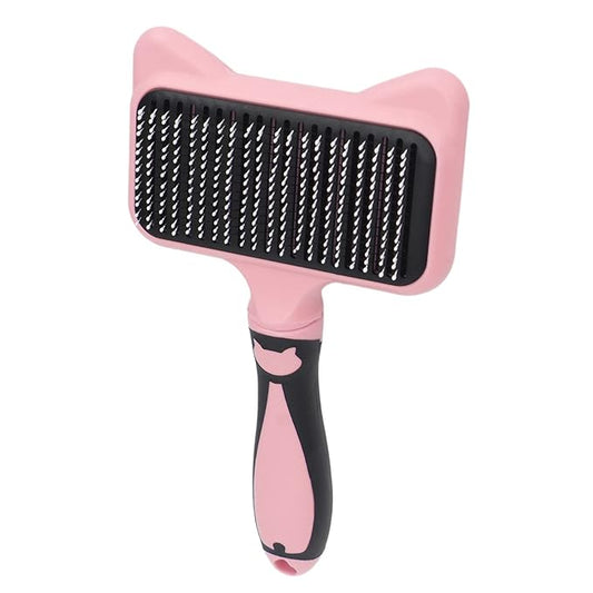 Cat Grooming Brush, Ergonomic Cat Brushes with 140 Degree Curved Teeth, Self Cleaning Slicker Brushes with Non Slip Handle and Resin Protection Point (Pink)