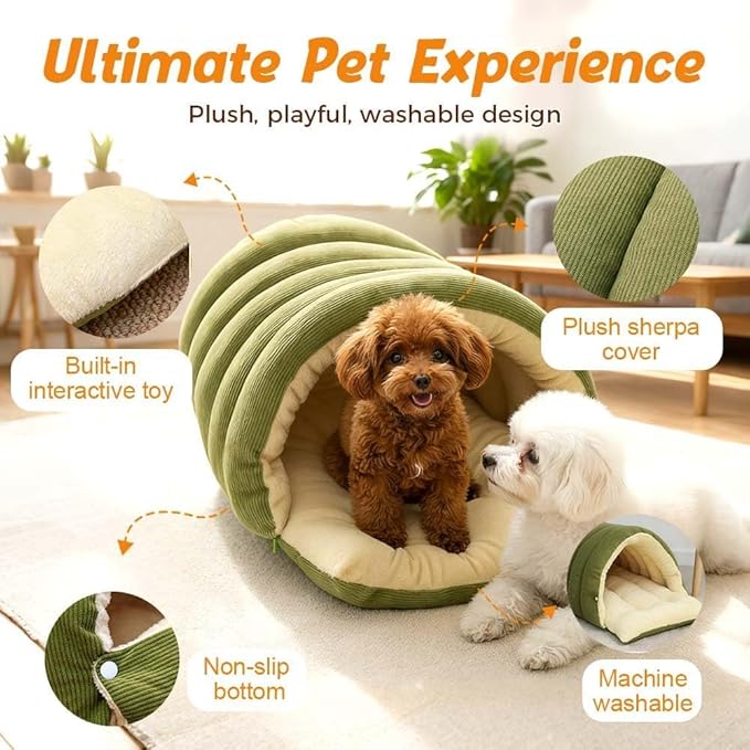 Cozy Monster Cat Bed, Cat Beds for Indoor Cats, Cat Cave Bed Cat Tent with Removable Cushion, Warm Cave Nest Sleeping Bed Puppy House for Cats Small Dogs, Anti-Anxiety Cuddler Beds(Green,L)