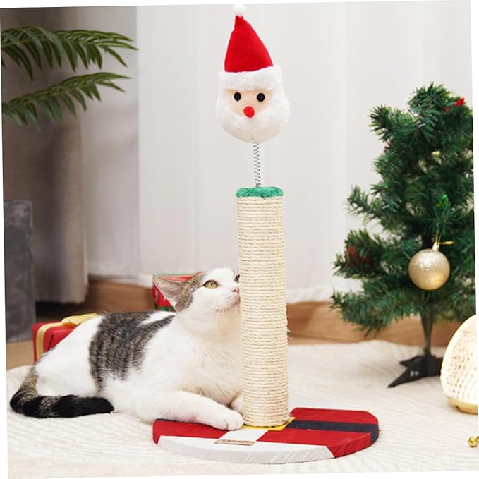 Luxshiny Christmas Santa Cat Scratching Post for Indoor Cats Integrated Sisal Floor Scratching Pole Wear-Resistant Kitten Claw