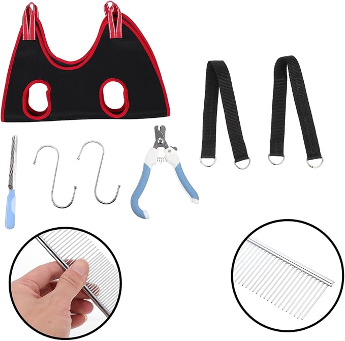1set Pet Grooming Hammock for Cats Dogs Breathable Sling for Easy Nail Trimming Grooming Design for Small to Medium Pets Convenient Helper Red Set
