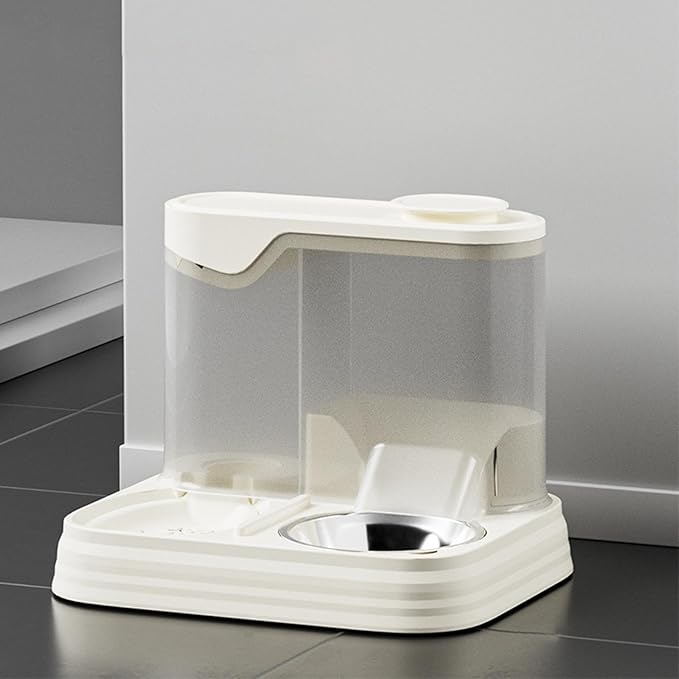 Gravitational Pet Feeder and Water Dispenser Set, Automatic Pet Feeder for Cats Dogs Saving Feeding Station Reduces Waste, Suitable for Dogs Cats Pets Animals Large Capacity (White)