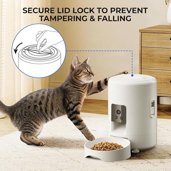 2L Smart Automatic Pet Feeder with HD Video Camera and Two-Way Audio, 2.4GHz WiFi App Control Dog and Cat Food Dispenser with Anti-Sticking Design, Dual Power Supply (Black (Video Version))