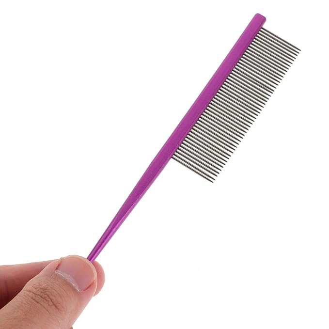 SUPVOX Pet Grooming Comb Rat Tail Metal Pet Comb with Rounded Ends for Dematting and Hair Removal Suitable for Cats and Dogs Purple
