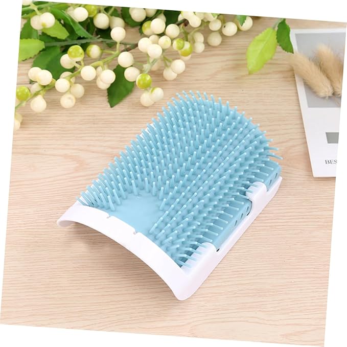 Cat Self Grooming Massage Brush Rubber Bristles Wall-Mounted Cat Supplies for Easy Shedding Removal and Relaxation Light Blue