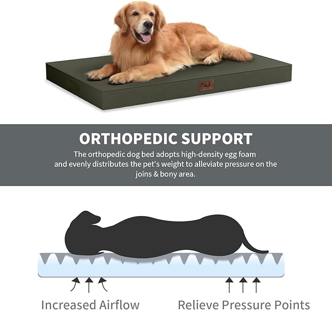 Outdoor Dog Bed Waterproof, Outside Orthopedic Dog Bed for Medium Dogs & Puppies, Egg Crate Foam Pet Mat with Removable Washable Oxford Cover, 30x20 Inch, Brown