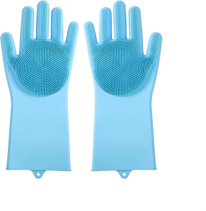 2 Pairs Pet Bathing Gloves - Universal Scratch-Resistant and Bite-Proof Massage Cleaning Silicone Gloves for Cats and Dogs, Essential Pet Grooming Tool (Blue)