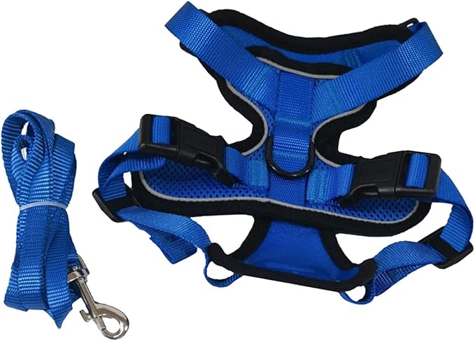 Cat Harness and Leash Set Reflective Easily Control Padded Soft Mesh Adjustable Chest Strap for Running Walking Training Pet Supplies, Blue XS