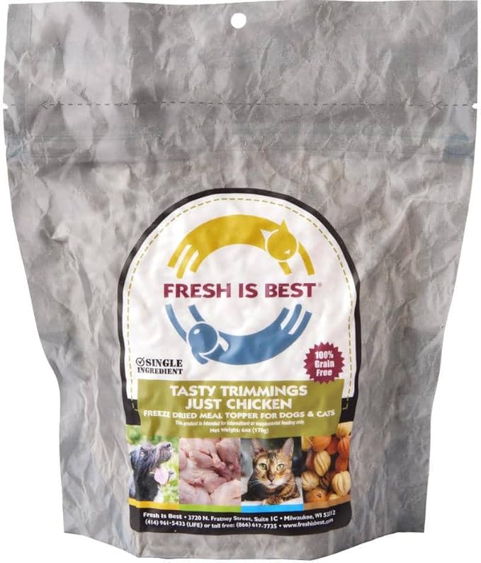 Fresh Is Best Tasty Trimmings – Just Chicken Freeze Dried Dog Food – Raw Freeze Dried Cat & Dog Food Toppers in Resealable Zipper Bag – Made in The USA