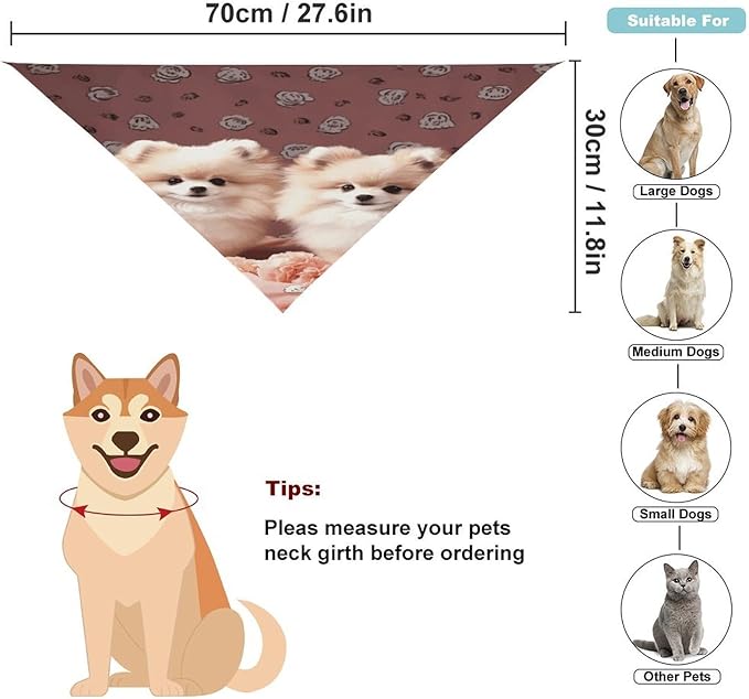 Dog Bandana Spring Pet Scarf Adjustable Triangle Pomeranians Puppies and Point Printing Dog Bib Washable Polyester Puppy Bandana for Small Medium Large Dogs Cat Birthday Party Supplies