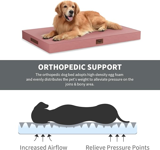 Outdoor Orthopedic Dog Bed for Medium Dogs & Cats, Waterproof Flat Pet Mat with Egg Crate Foam & Washable Removable Oxford Cover, 30x20 Inch, Pink