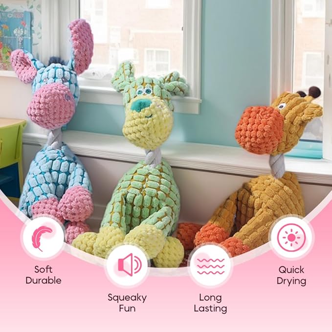 Indestructible Dog Toy, 2026 New Durable Plush Dog Toys for Aggressive Chewers, Interactive Squeaky Soft Puppy Chew Toy, Durable Teething Toys for Small Medium Large Dogs (Green)